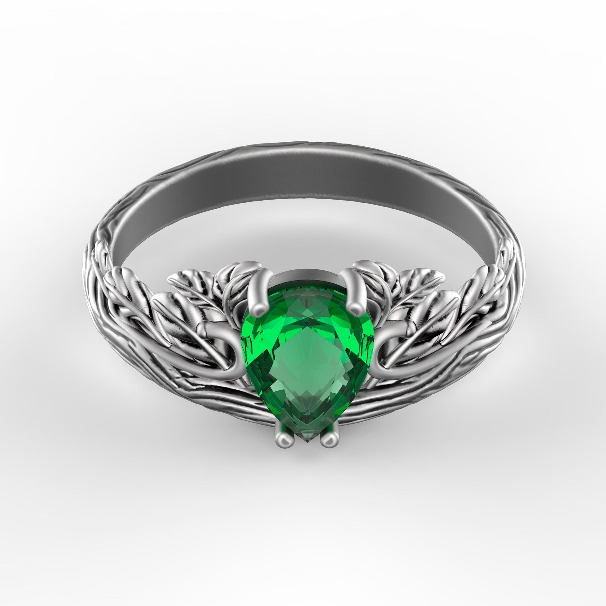 Handmade sterling silver ring with a natural green topaz gemstone. Unique branch and leaf design inspired by nature and forests. Elegant silver jewelry, perfect engagement ring or anniversary gift for her. Rustic woodland ring with a pear-cut gemstone. Symbolic jewelry for nature lovers, travelers, and those who appreciate handmade craftsmanship.