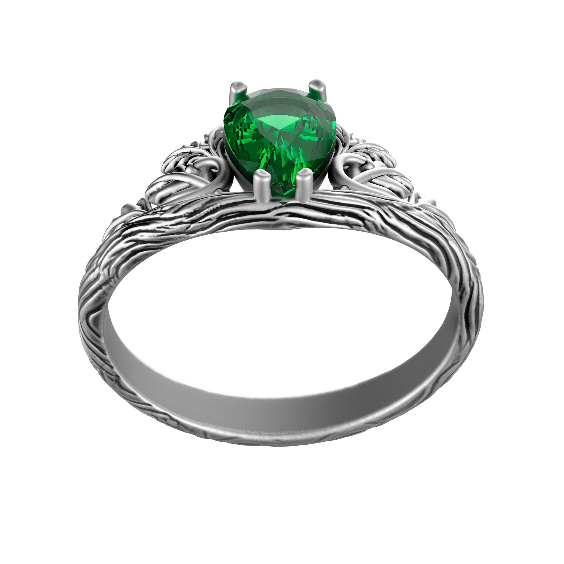 Handmade sterling silver ring with a natural green topaz gemstone. Unique branch and leaf design inspired by nature and forests. Elegant silver jewelry, perfect engagement ring or anniversary gift for her. Rustic woodland ring with a pear-cut gemstone. Symbolic jewelry for nature lovers, travelers, and those who appreciate handmade craftsmanship.