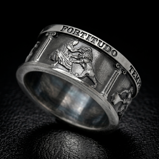 Four Cardinal Virtues Ring in Sterling Silver – Stoic Philosophy Signet Ring by INDIGO Jewelry