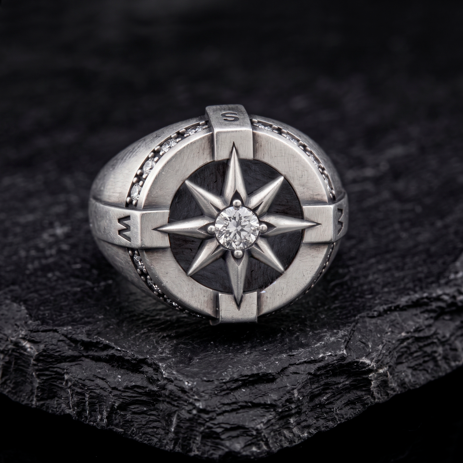 Wind rose sterling silver signet ring for men by INDIGO Jewelry Atelier
