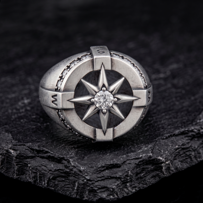 Wind rose sterling silver signet ring for men by INDIGO Jewelry Atelier