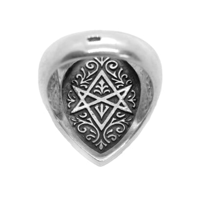 Sterling silver Thelema ring featuring the Eye of Horus, dove, and grail symbol. Esoteric occult signet ring inspired by mystical symbolism and sacred geometry. Handmade by Indigo Jewelry in oxidized silver, this piece embodies spiritual depth, ancient wisdom, and personal protection. Unique gothic and symbolic men's statement jewelry