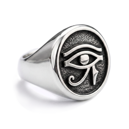 INDIGO Jewelry Atelier eye of horus sterling silver signet ring, handcrafted egyptian mens ring in oxidized 925 silver