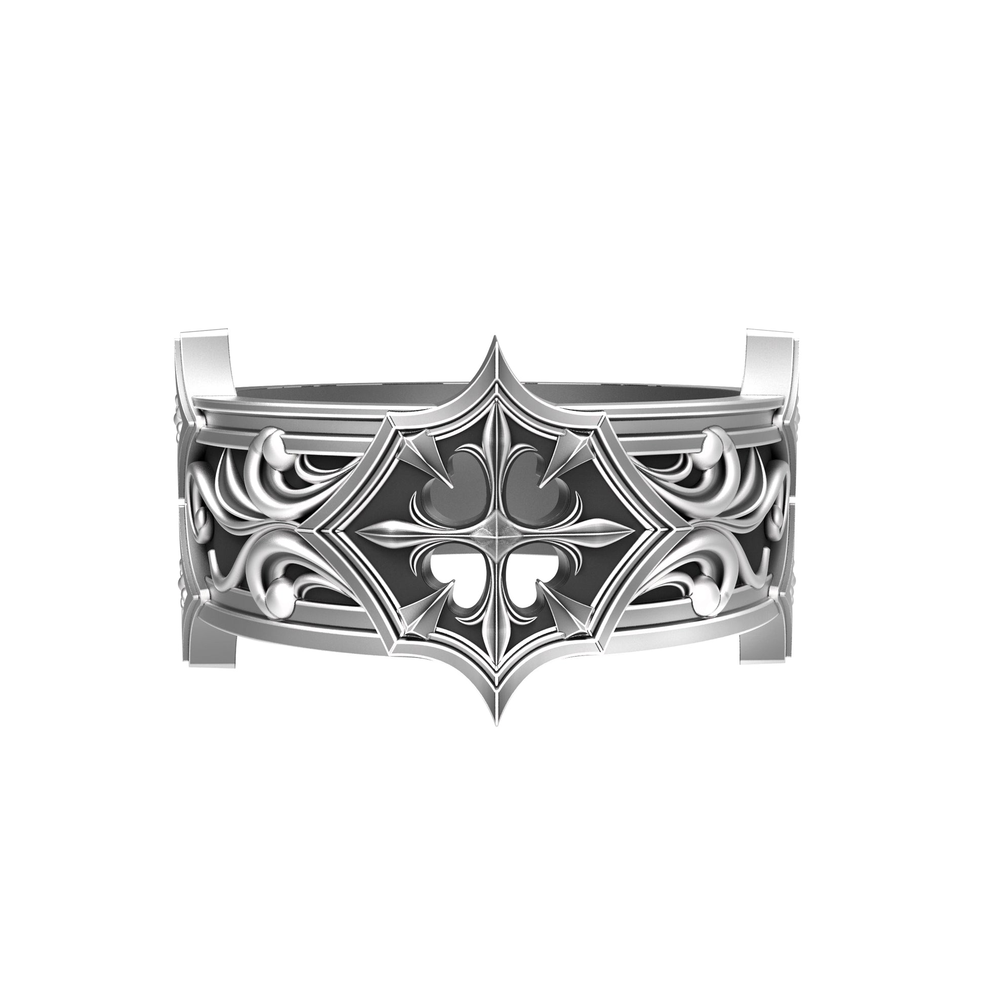 Men’s gothic wedding band handcrafted in oxidized 925 sterling silver. Features a pointed floral motif with intricate medieval scrollwork. Designed in a bold knight-inspired style, this ring is ideal for engagements, weddings, or symbolic unions. A perfect match to the women’s gothic ring by INDIGO Jewelry, for couples who embrace strength, honor, and dark romantic aesthetics.