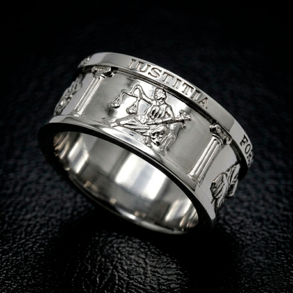 Four Cardinal Virtues Shine Silver Ring Sterling Silver 925 – Stoic Philosophy Signet Ring by INDIGO Jewelry - IUSTITIA