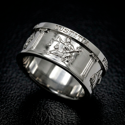 Four Cardinal Virtues Shine Silver Ring Sterling Silver 925 – Stoic Philosophy Signet Ring by INDIGO Jewelry - IUSTITIA