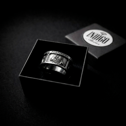 Four Cardinal Virtues Shine Silver Ring Sterling Silver 925 – Stoic Philosophy Signet Ring by INDIGO Jewelry - in a Gift Black Box 