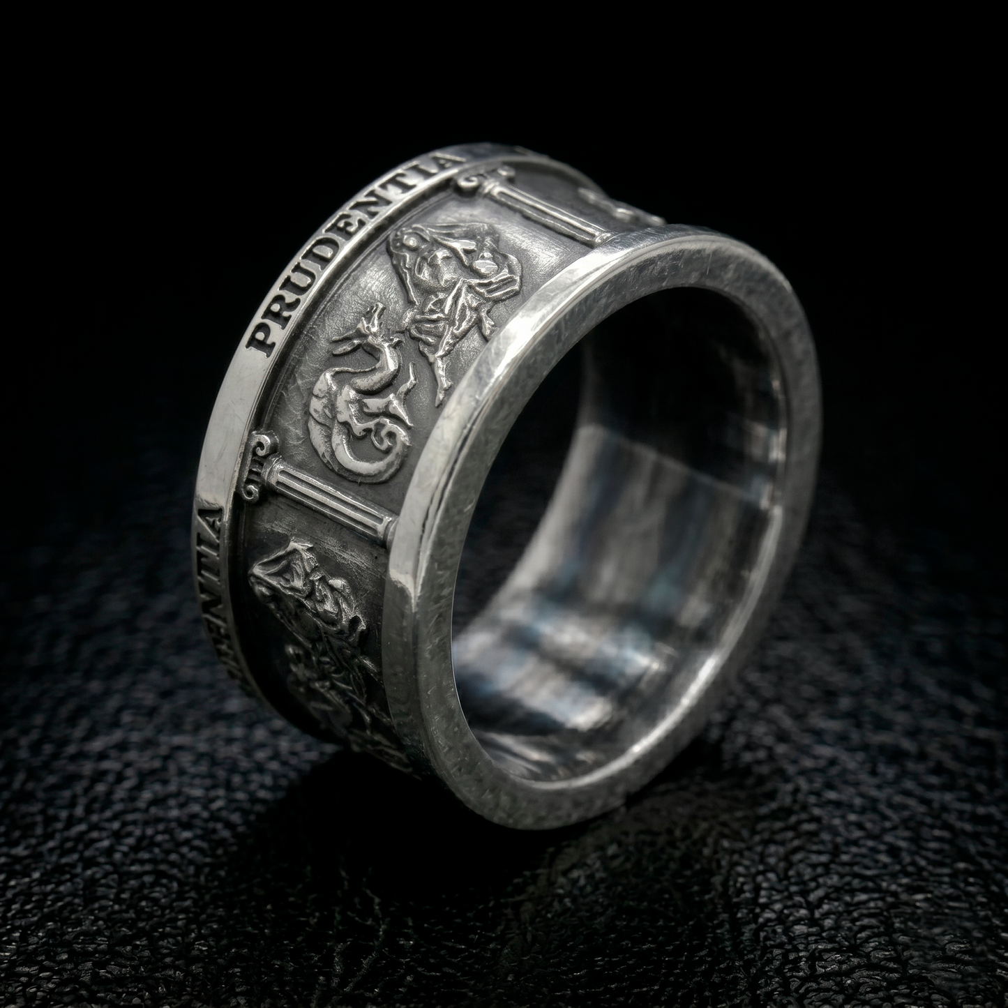 Interior Engraving of the Four Cardinal Virtues Stoic Sterling Silver Ring