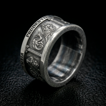 Interior Engraving of the Four Cardinal Virtues Stoic Sterling Silver Ring