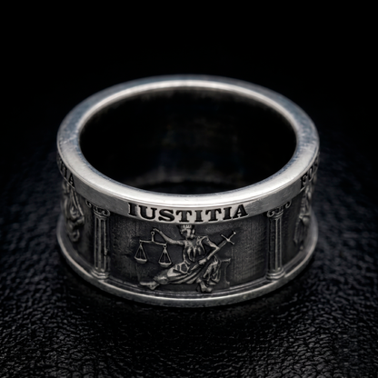 Four Cardinal Virtues Ring Sterling Silver – Stoic Philosophy Signet Ring by INDIGO Jewelry - IUSTITIA