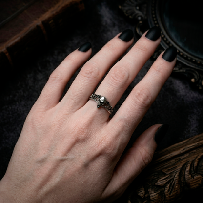 Dainty Gothic Skull Ring, Blackened Sterling Silver Promise Ring