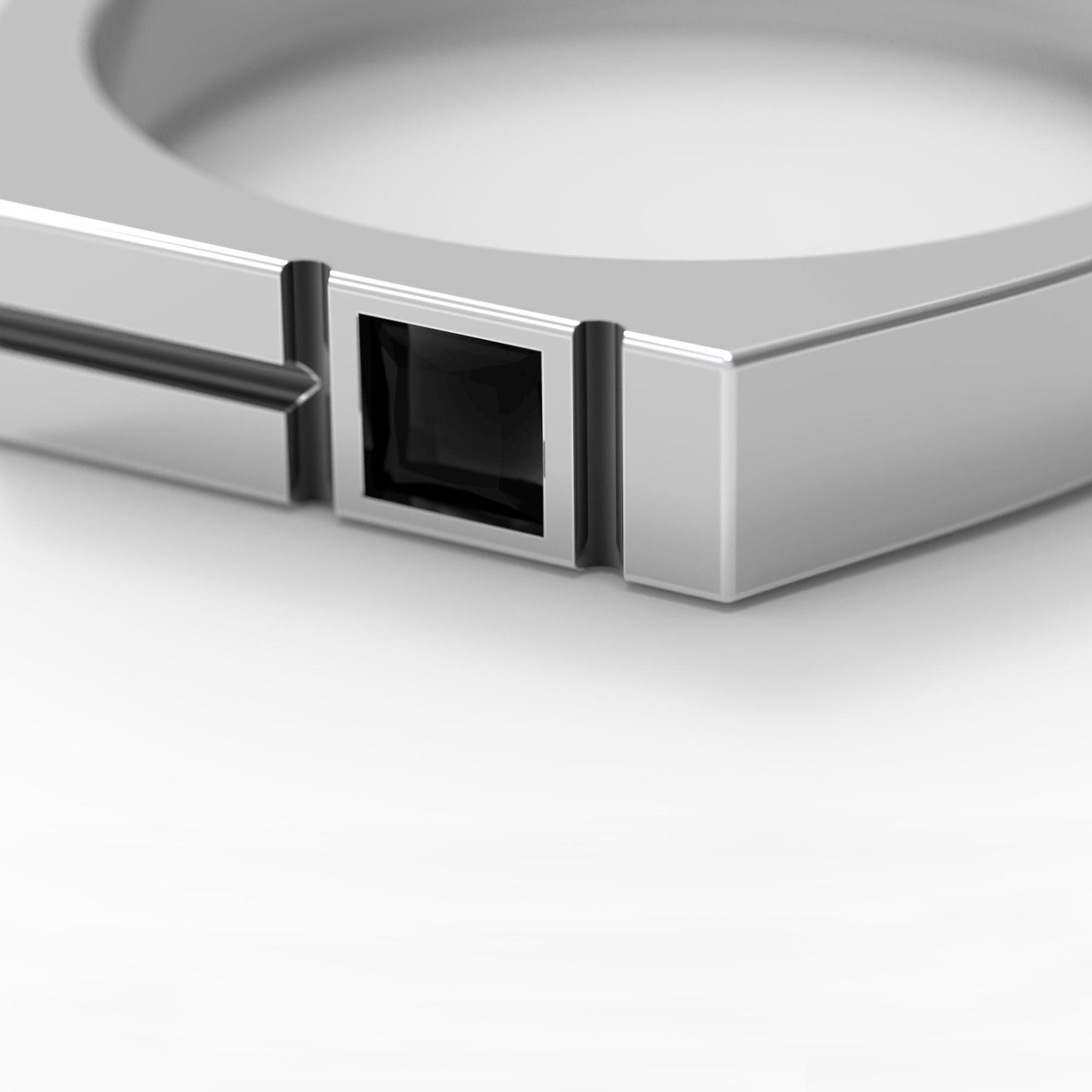 Minimalist men's signet ring crafted from sterling silver, featuring a rectangular design set with a bold black zirconia stone. This modern pinky ring is perfect as a personalized or initial ring for men, combining contemporary style with timeless elegance. Ideal gift for him, this custom ring works as a geometric signet ring, available in silver or gold finish. Clean lines and handcrafted detail make it suitable for everyday wear.