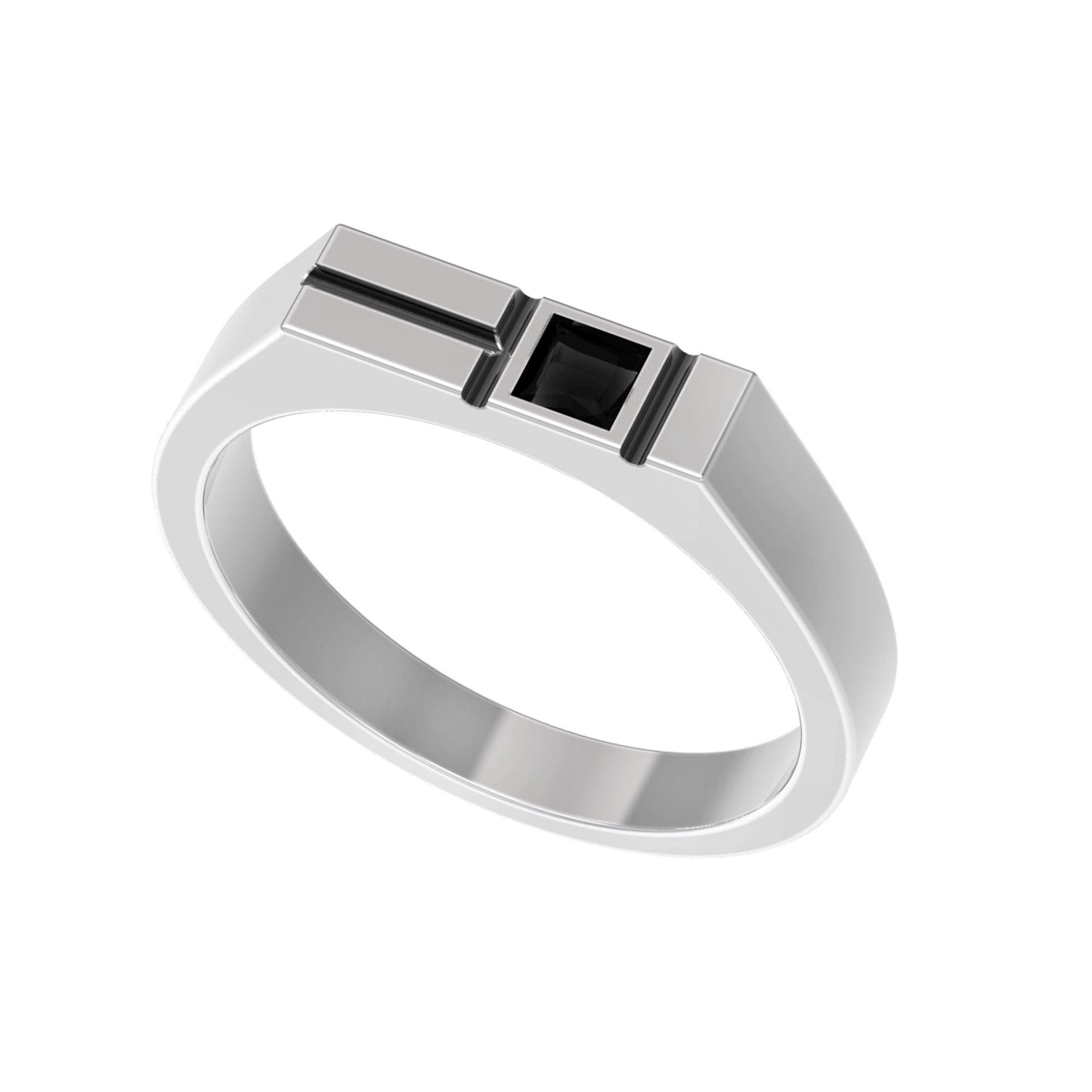 Minimalist men's signet ring crafted from sterling silver, featuring a rectangular design set with a bold black zirconia stone. This modern pinky ring is perfect as a personalized or initial ring for men, combining contemporary style with timeless elegance. Ideal gift for him, this custom ring works as a geometric signet ring, available in silver or gold finish. Clean lines and handcrafted detail make it suitable for everyday wear.