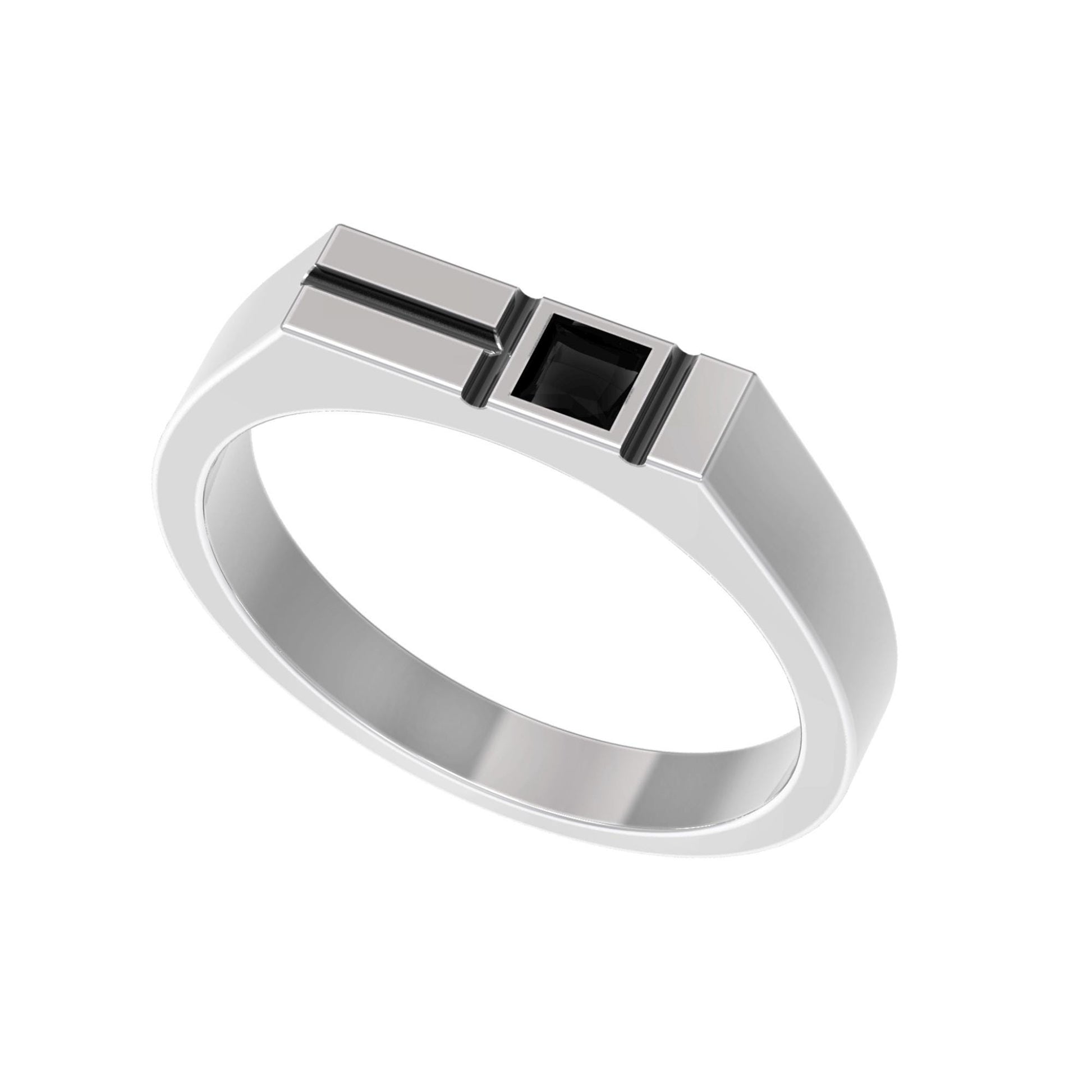 Minimalist men's signet ring crafted from sterling silver, featuring a rectangular design set with a bold black zirconia stone. This modern pinky ring is perfect as a personalized or initial ring for men, combining contemporary style with timeless elegance. Ideal gift for him, this custom ring works as a geometric signet ring, available in silver or gold finish. Clean lines and handcrafted detail make it suitable for everyday wear.
