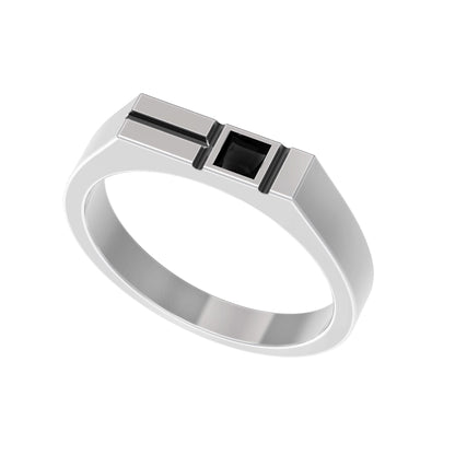 Minimalist men's signet ring crafted from sterling silver, featuring a rectangular design set with a bold black zirconia stone. This modern pinky ring is perfect as a personalized or initial ring for men, combining contemporary style with timeless elegance. Ideal gift for him, this custom ring works as a geometric signet ring, available in silver or gold finish. Clean lines and handcrafted detail make it suitable for everyday wear.