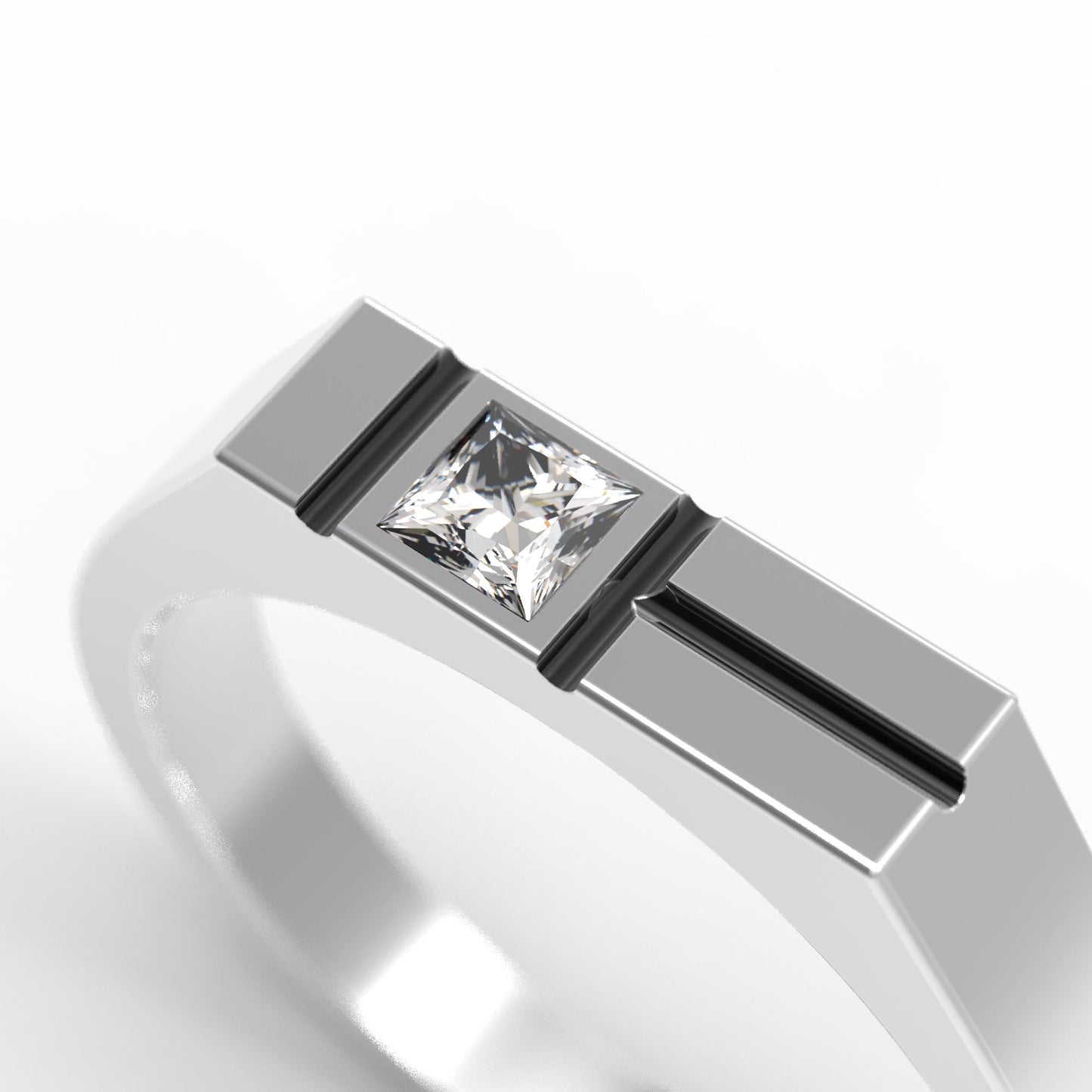 Minimalist men's signet ring crafted from sterling silver, featuring a rectangular design set with a bold black zirconia stone. This modern pinky ring is perfect as a personalized or initial ring for men, combining contemporary style with timeless elegance. Ideal gift for him, this custom ring works as a geometric signet ring, available in silver or gold finish. Clean lines and handcrafted detail make it suitable for everyday wear.