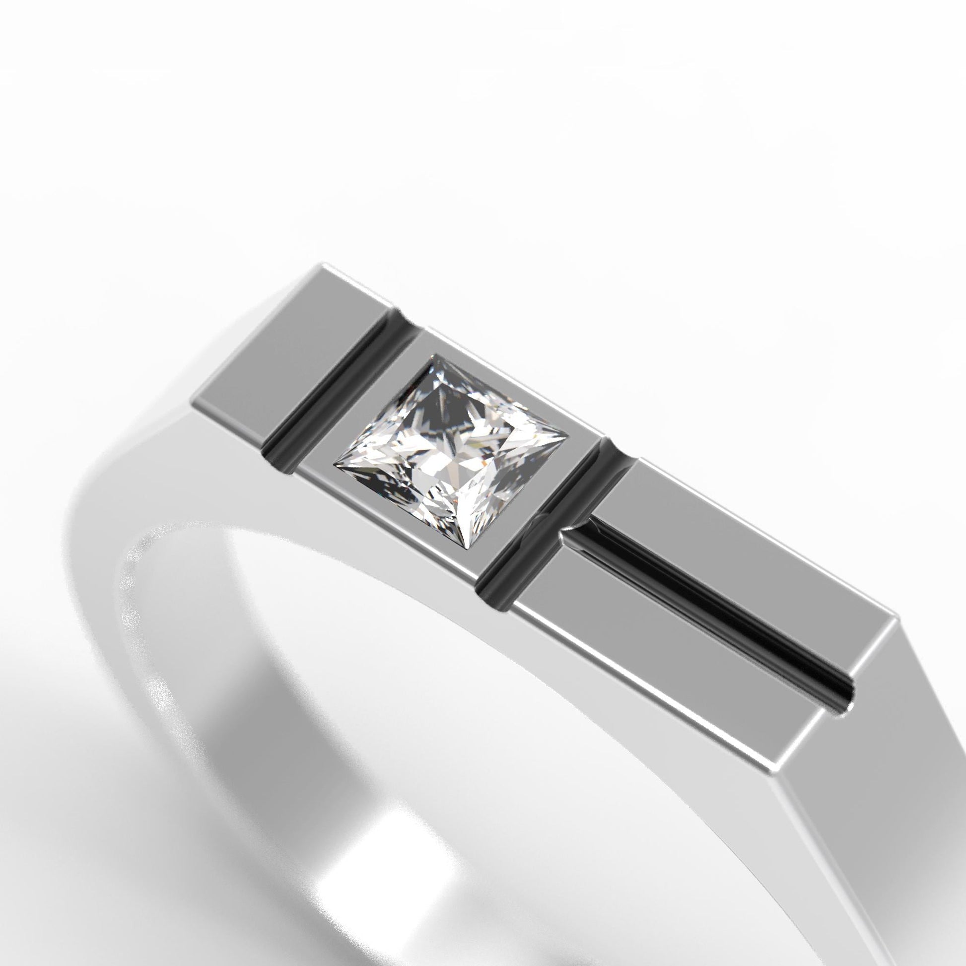 Minimalist men's signet ring crafted from sterling silver, featuring a rectangular design set with a bold black zirconia stone. This modern pinky ring is perfect as a personalized or initial ring for men, combining contemporary style with timeless elegance. Ideal gift for him, this custom ring works as a geometric signet ring, available in silver or gold finish. Clean lines and handcrafted detail make it suitable for everyday wear.