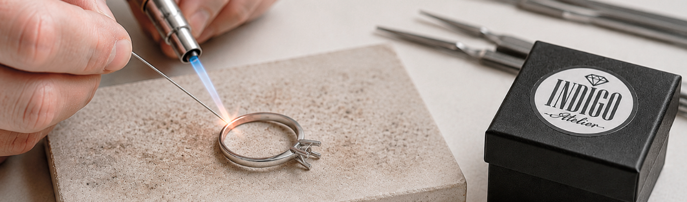 Sterling silver ring repair and soldering service by mail, professional jewelry restoration and craftsmanship by INDIGO Jewelry atelier in Europe
