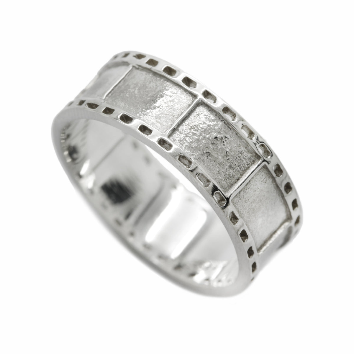 bright silver cameraman band ring