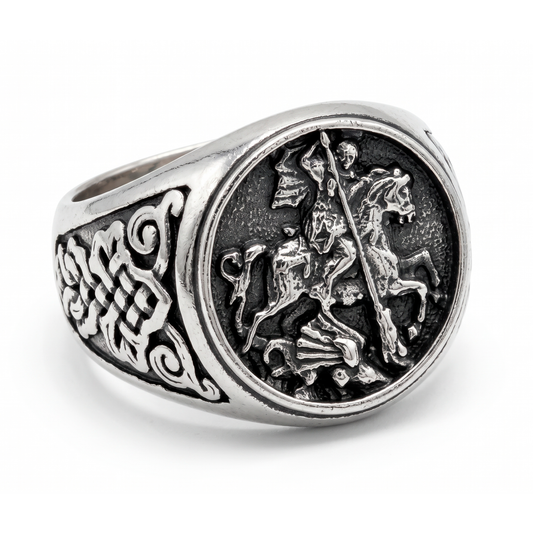 Saint George the Victorious Mens Signet Ring