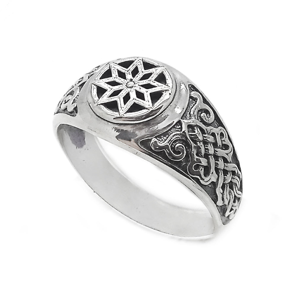 Alatyr Slavic ring with ornamental silver details by INDIGO Jewelry Atelier