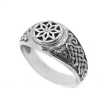 Alatyr Slavic ring with ornamental silver details by INDIGO Jewelry Atelier