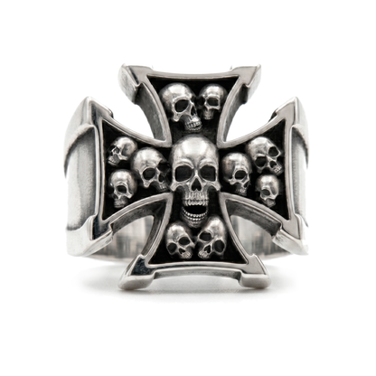 Maltese cross skull signet ring in sterling silver by INDIGO Jewelry Atelier