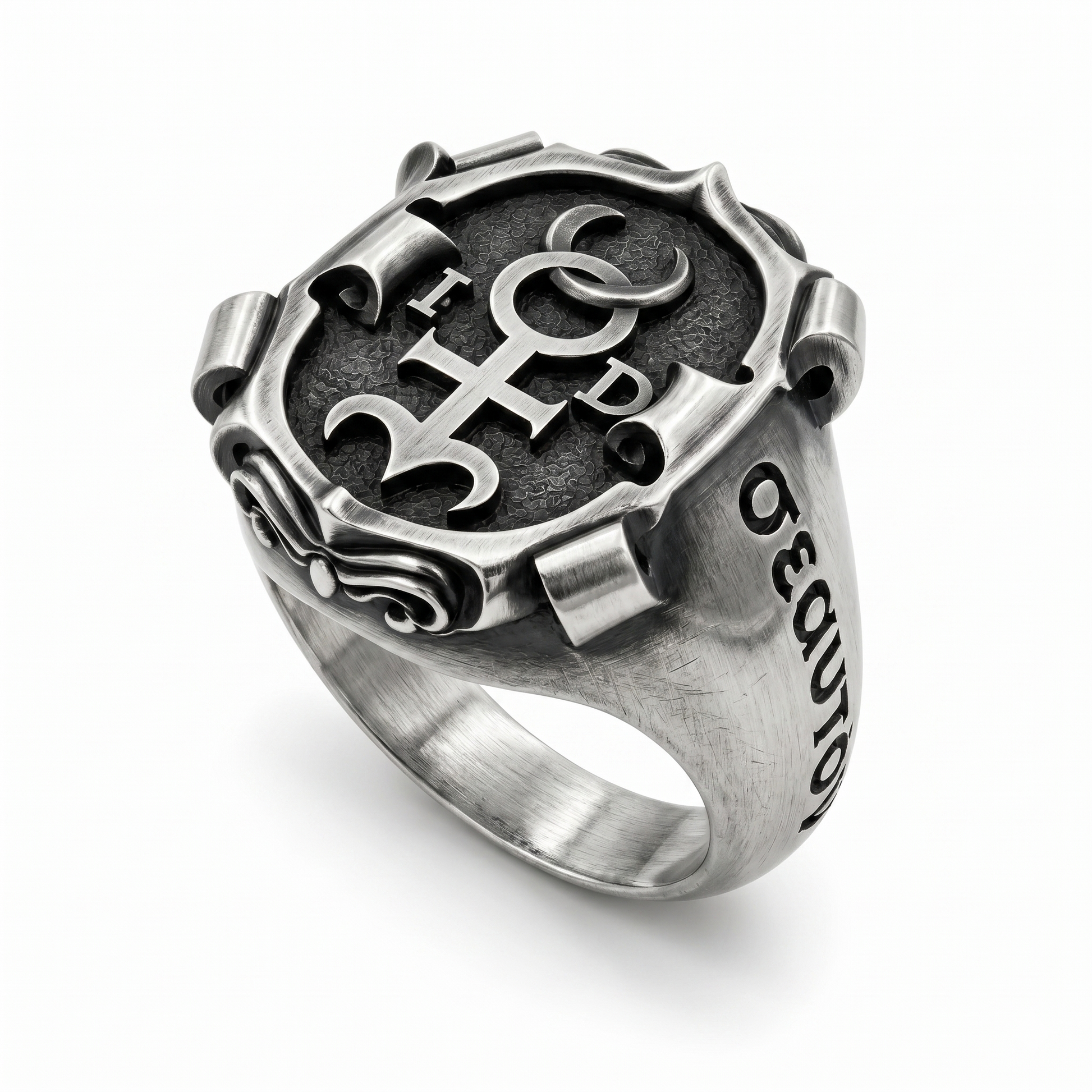 Sterling silver Monas Hieroglyphica signet ring with hermetic esoteric symbol, oxidized finish, men's occult jewelry
