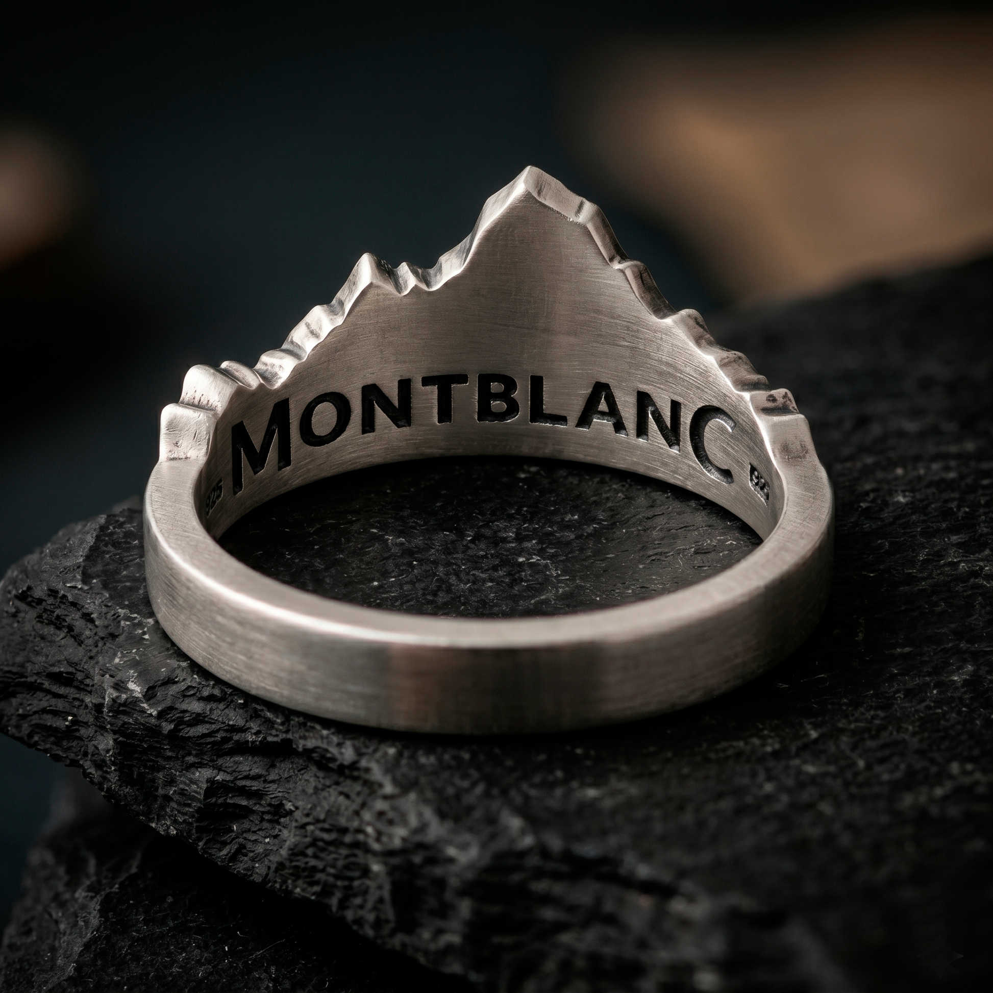 Interior detail of Mont Blanc inspired sterling silver mountain ring by INDIGO Jewelry Atelier