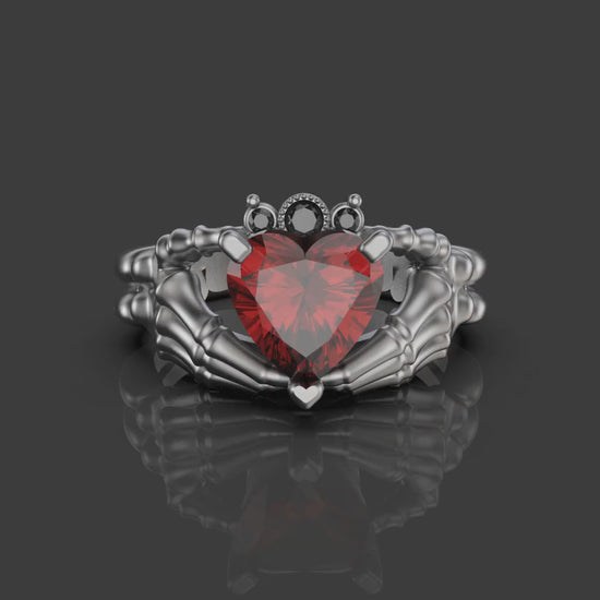 Claddagh Ring Heart Gem Sterling Silver Gothic Skull Engagement Ring