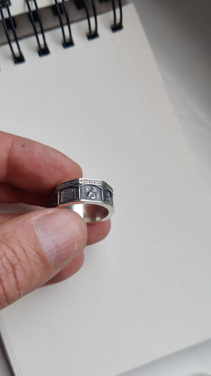 Sieben Hauptsünden, sieben Todsünden, theologischer Ring, christlicher Ring, stoischer Ring aus Sterlingsilber