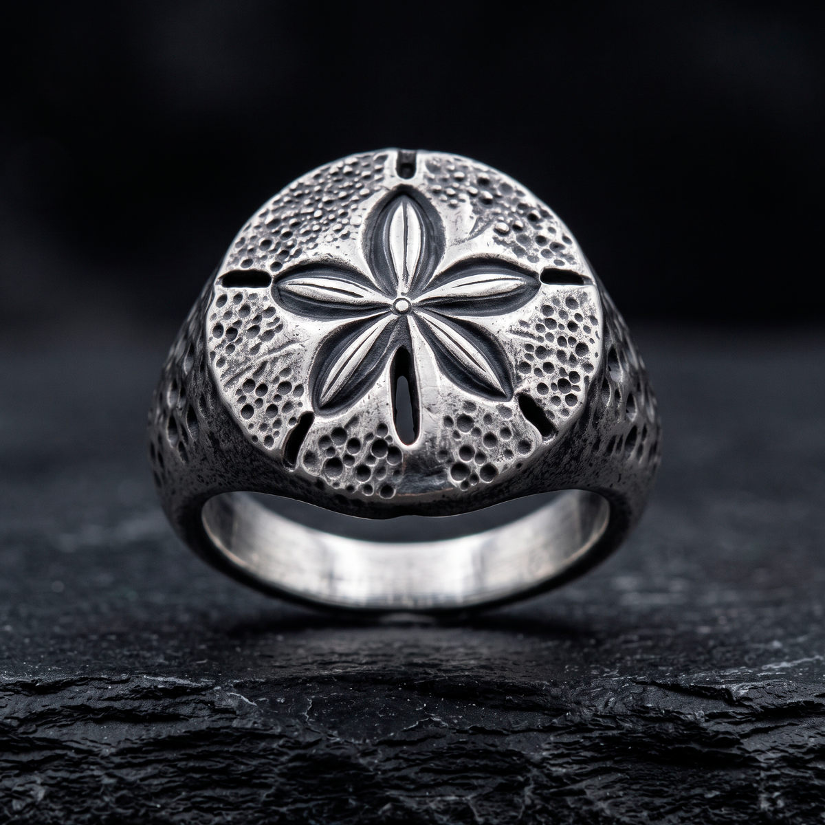 Sand Dollar Silver Signet Ring
