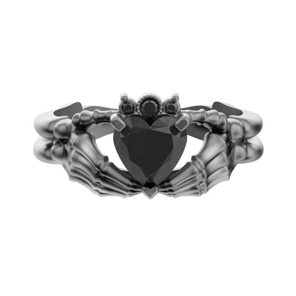 Claddagh Ring Heart Gem Sterling Silver Gothic Skull Engagement Ring