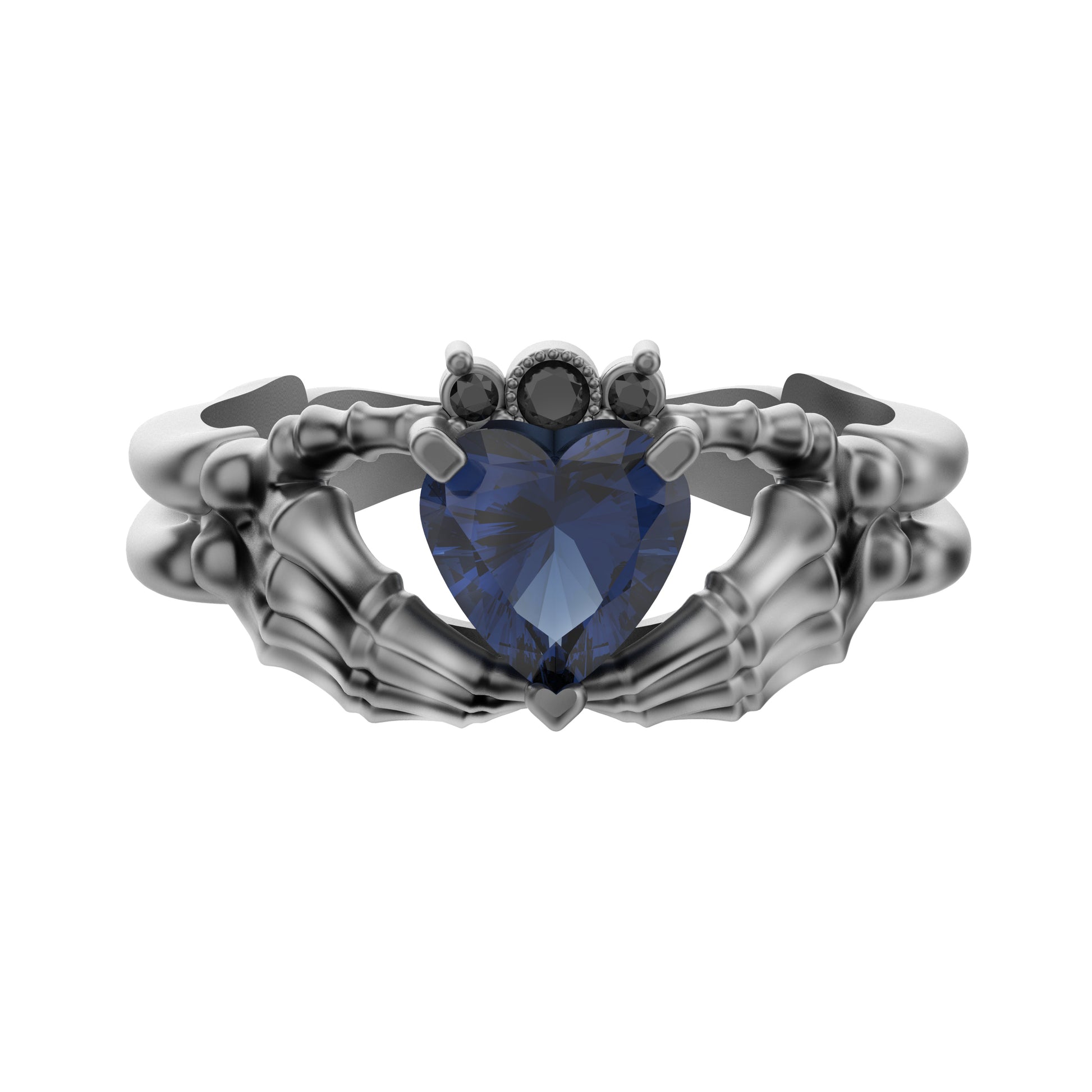 Claddagh Ring Blue CZ Heart Gem Sterling Silver Gothic Skull Engagement Ring