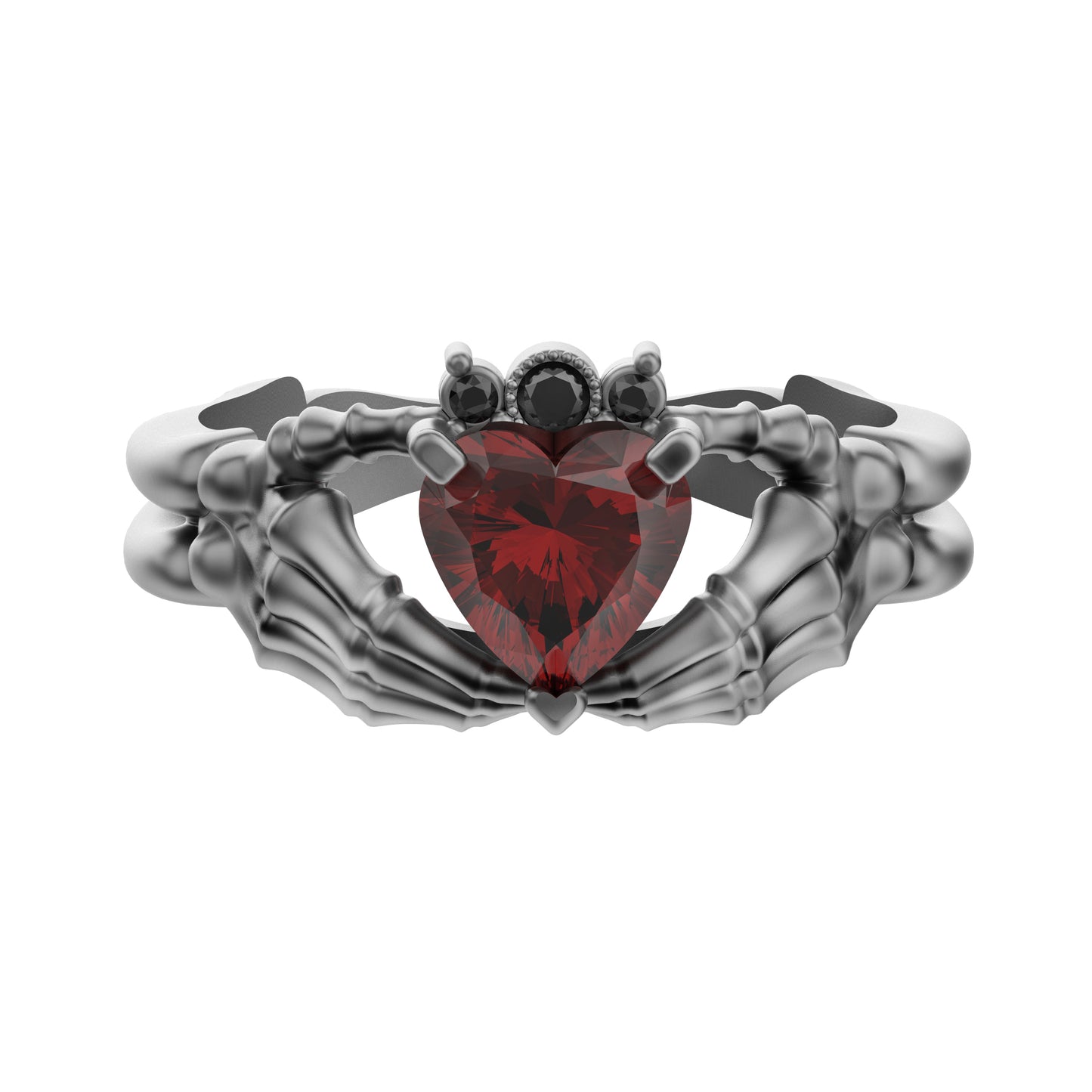 Claddagh Ring Heart Gem Sterling Silver Gothic Skull Engagement Ring