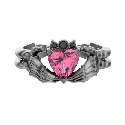 Claddagh Ring Rose CZ Heart Gem Sterling Silver Gothic Skull Engagement Ring
