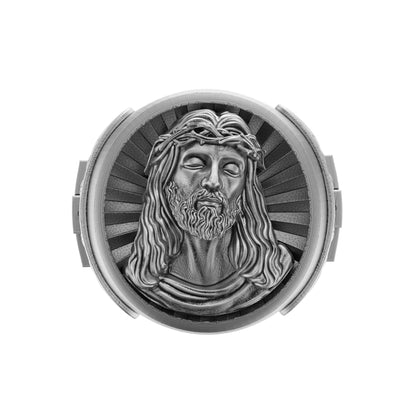 The Suffering of Jesus Christ Round Top Signet Men's Silver Ring