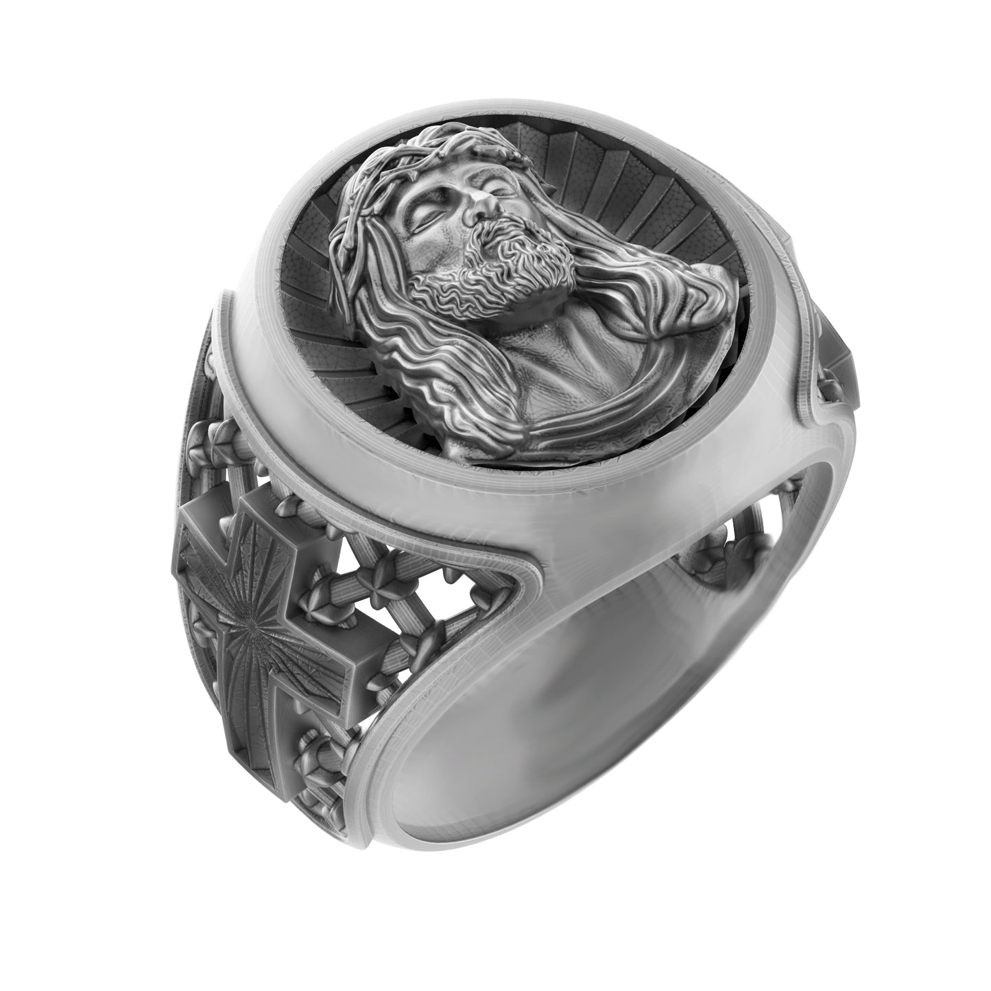 The Suffering of Jesus Christ Round Top Signet Men's Silver Ring