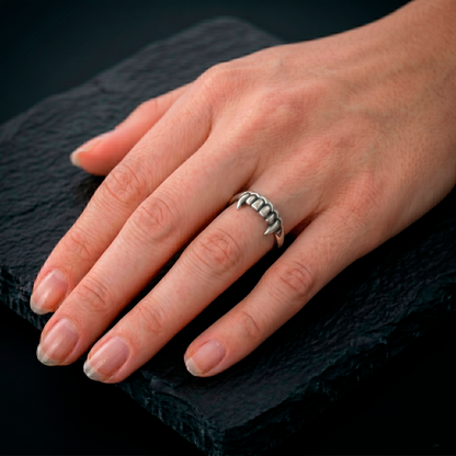 Vampire Fangs sterling silver ring worn on hand by INDIGO Jewelry Atelier