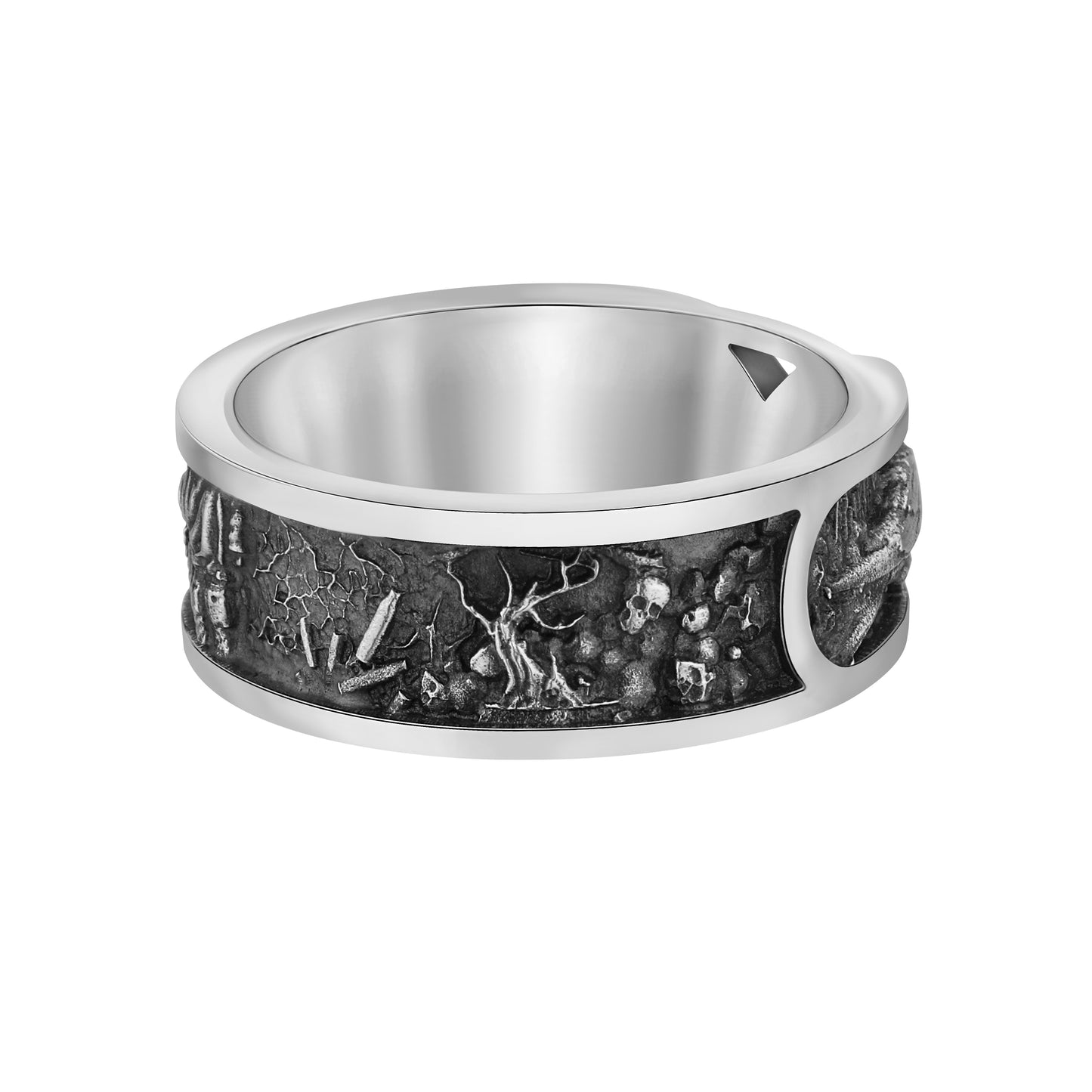 Sterling silver unisex ring symbolizing war and peace, duality, and eternity. Designed as an artistic memento mori piece, this stoic ring features minimalist curves representing the opposing forces of life — love and destruction, light and darkness. A unique philosophical band for men and women, inspired by the nature of dualism and the inevitability of transformation.