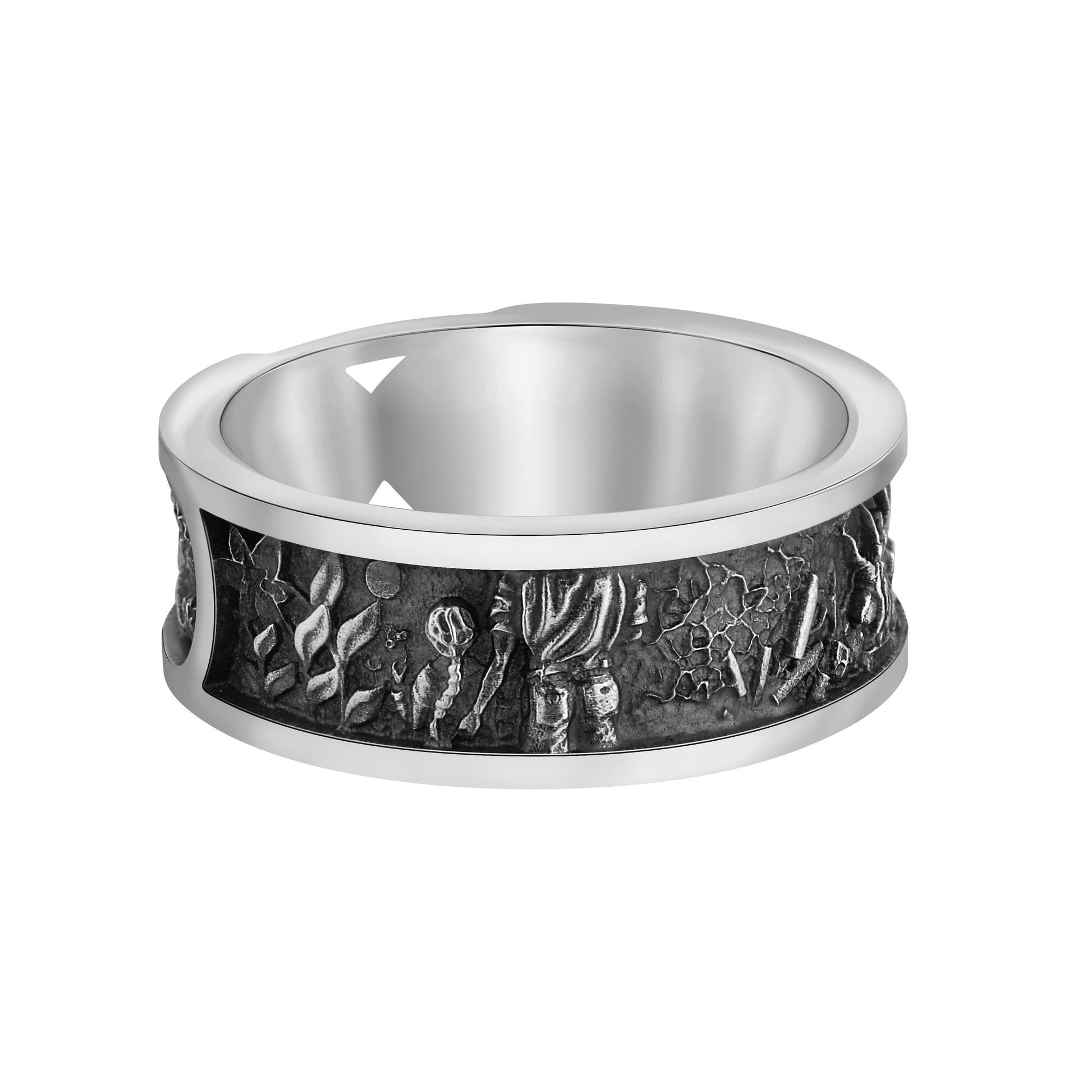 Sterling silver unisex ring symbolizing war and peace, duality, and eternity. Designed as an artistic memento mori piece, this stoic ring features minimalist curves representing the opposing forces of life — love and destruction, light and darkness. A unique philosophical band for men and women, inspired by the nature of dualism and the inevitability of transformation.