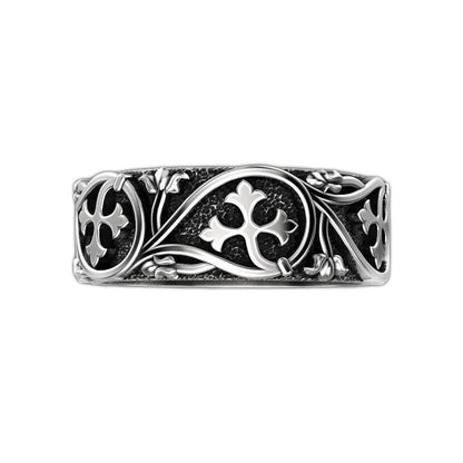 Gothic Garnet Silver Wedding Bands, Intricately Crafted Vintage Style Rings