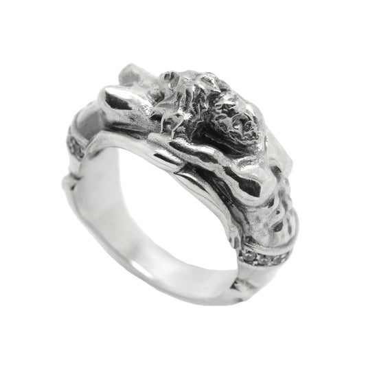 Adam and Eve Paradise Lost Engagement Ring, Women Sterling Silver Ring Band with Zirconias