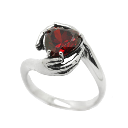 Sweetheart Love, Beautiful Garnet Zircon Heart Cut Gemstone, Sterling Silver Women Ring