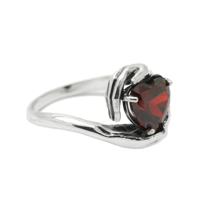 Sweetheart Love, Beautiful Garnet Zircon Heart Cut Gemstone, Sterling Silver Women Ring