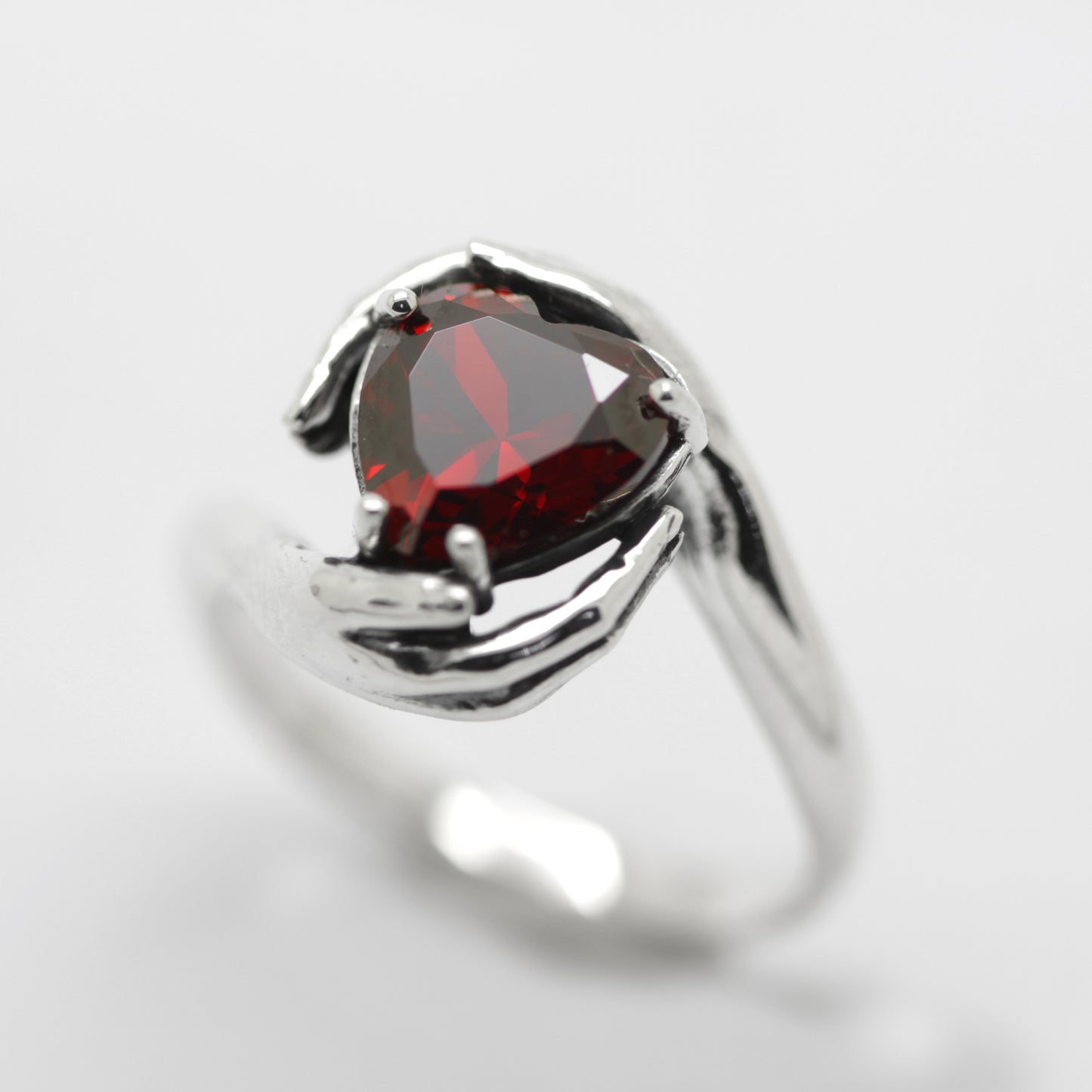 Sweetheart Love, Beautiful Garnet Zircon Heart Cut Gemstone, Sterling Silver Women Ring