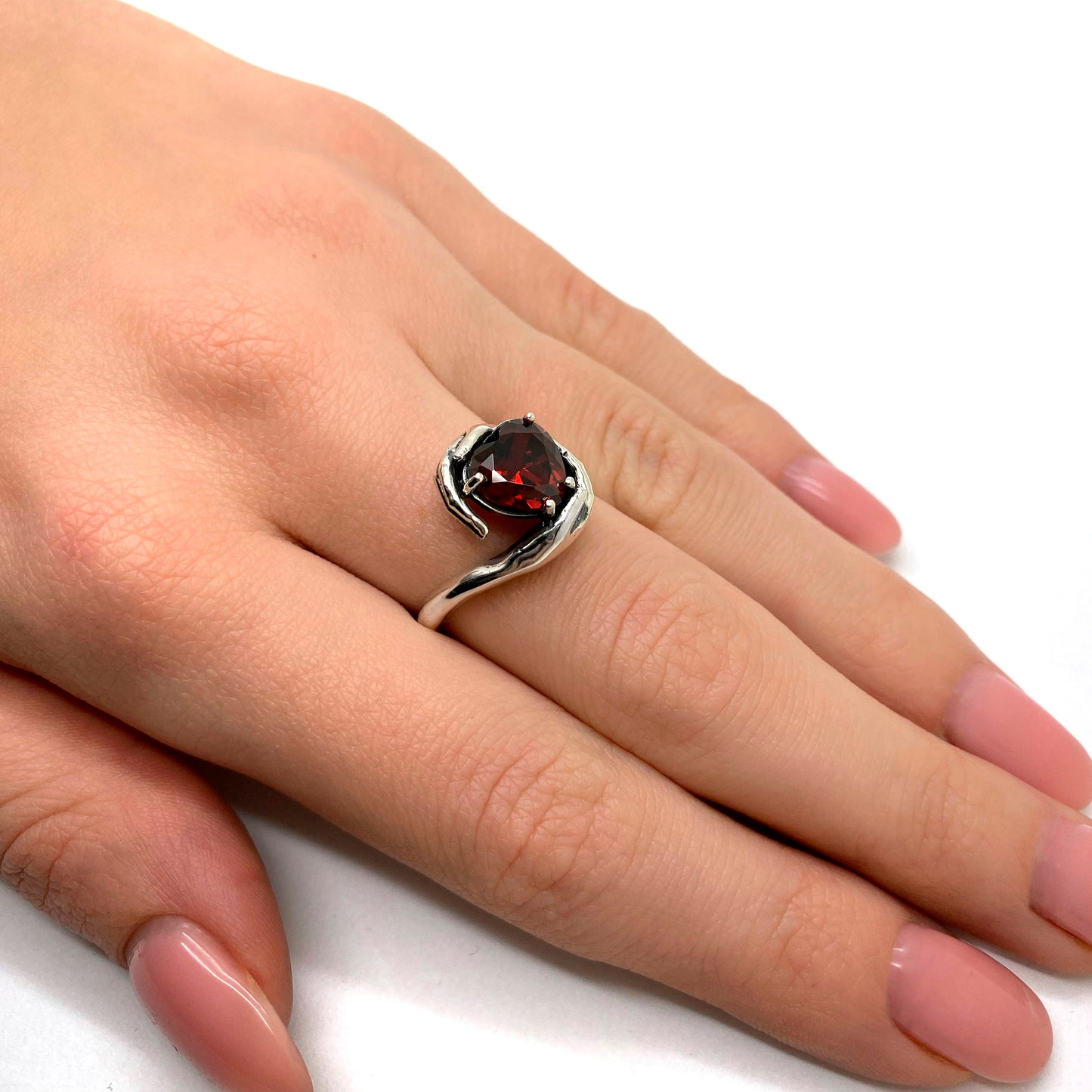 Sweetheart Love, Beautiful Garnet Zircon Heart Cut Gemstone, Sterling Silver Women Ring