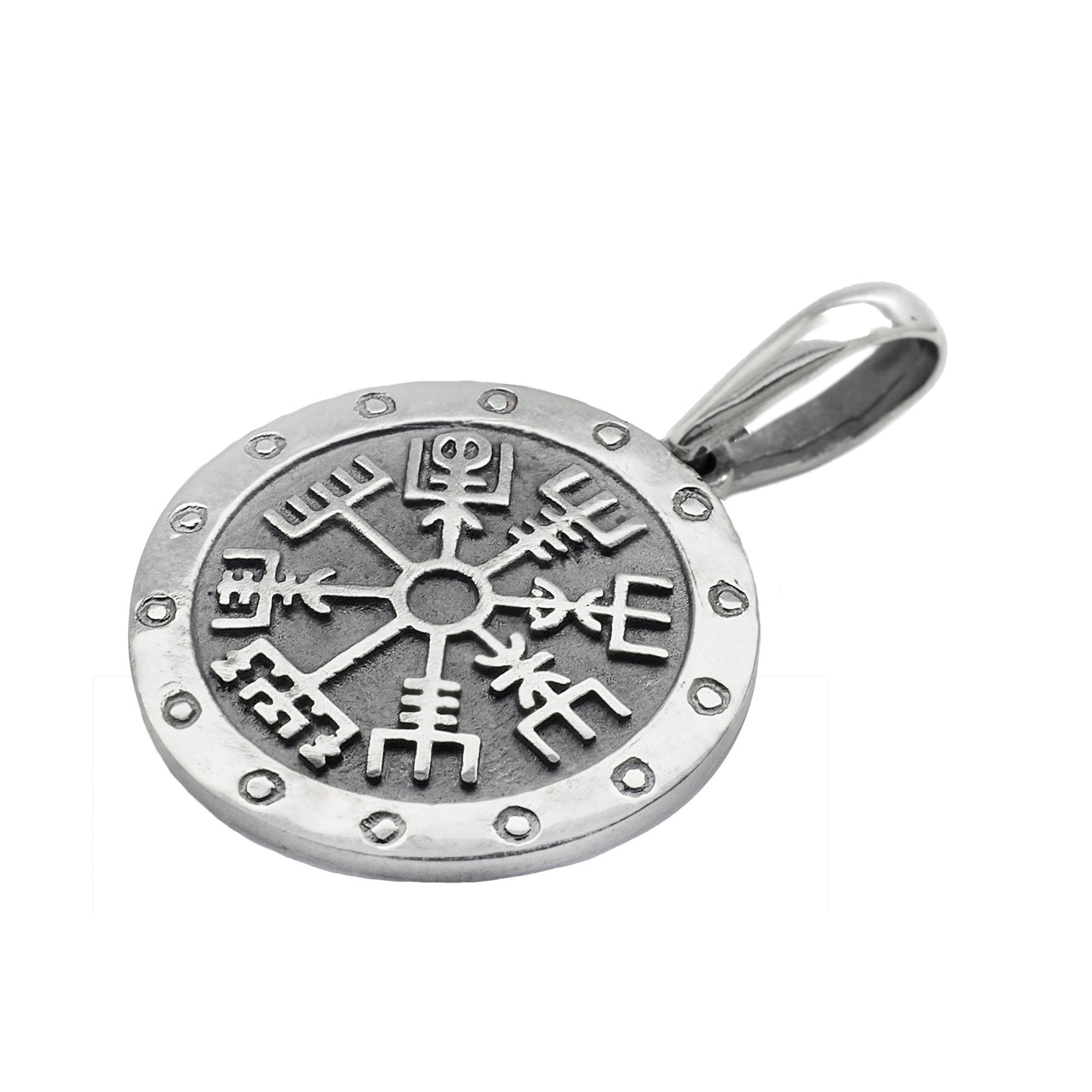 Shield The Helm of Awe, Vegvisir, Runic Circle, Viking Runic Compass, Pendant Sterling Silver