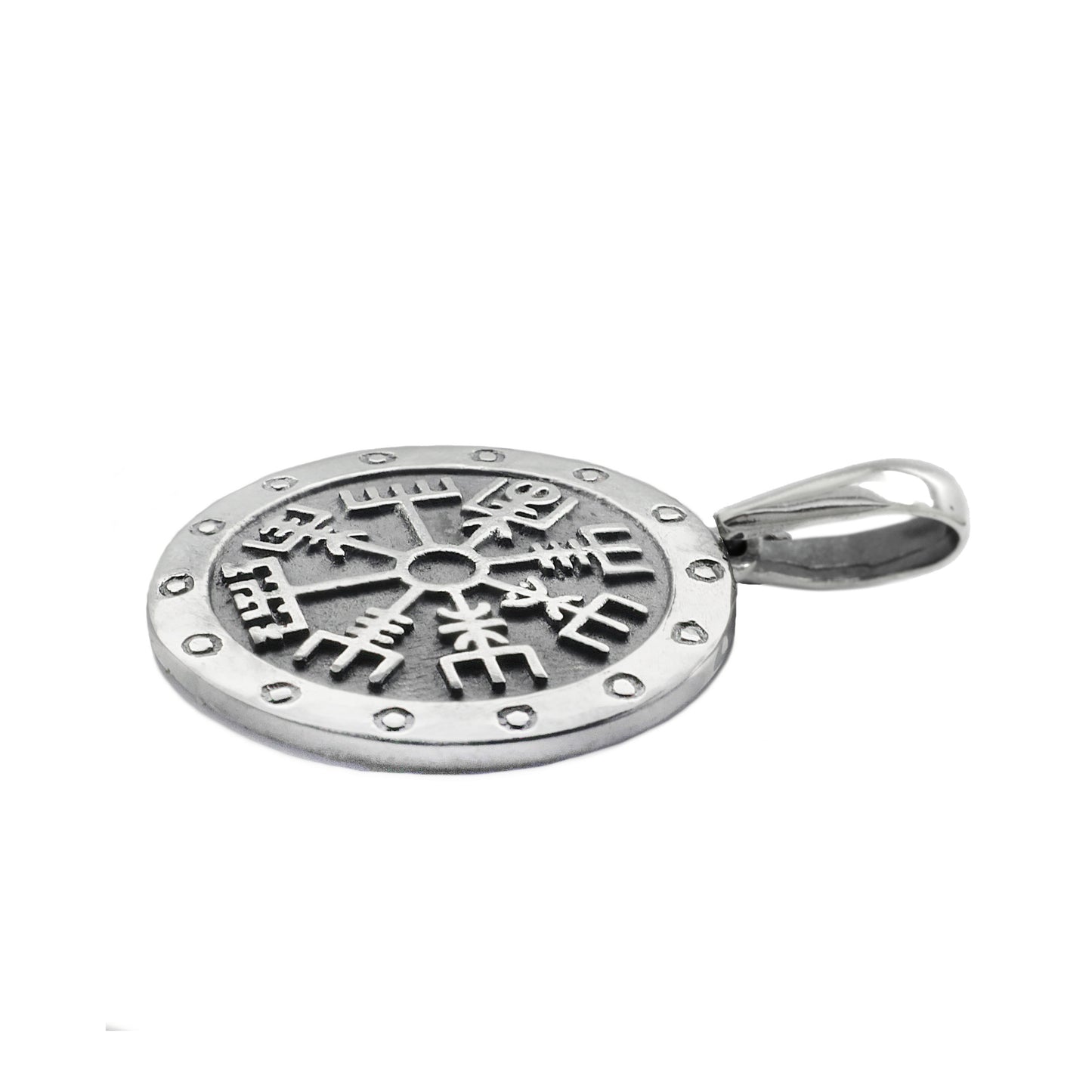 Shield The Helm of Awe, Vegvisir, Runic Circle, Viking Runic Compass, Pendant Sterling Silver