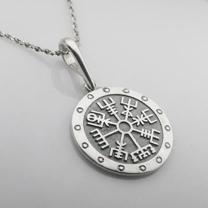 Shield The Helm of Awe, Vegvisir, Runic Circle, Viking Runic Compass, Pendant Sterling Silver